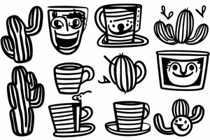 A smiling cactus holding a cup tattoo idea