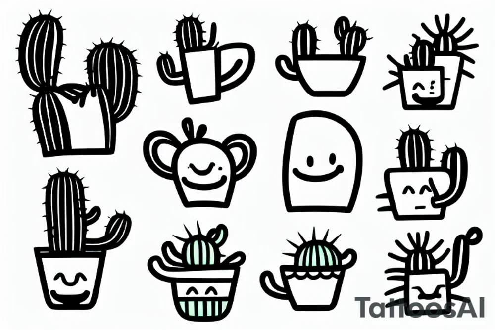 A smiling cactus holding a cup tattoo idea