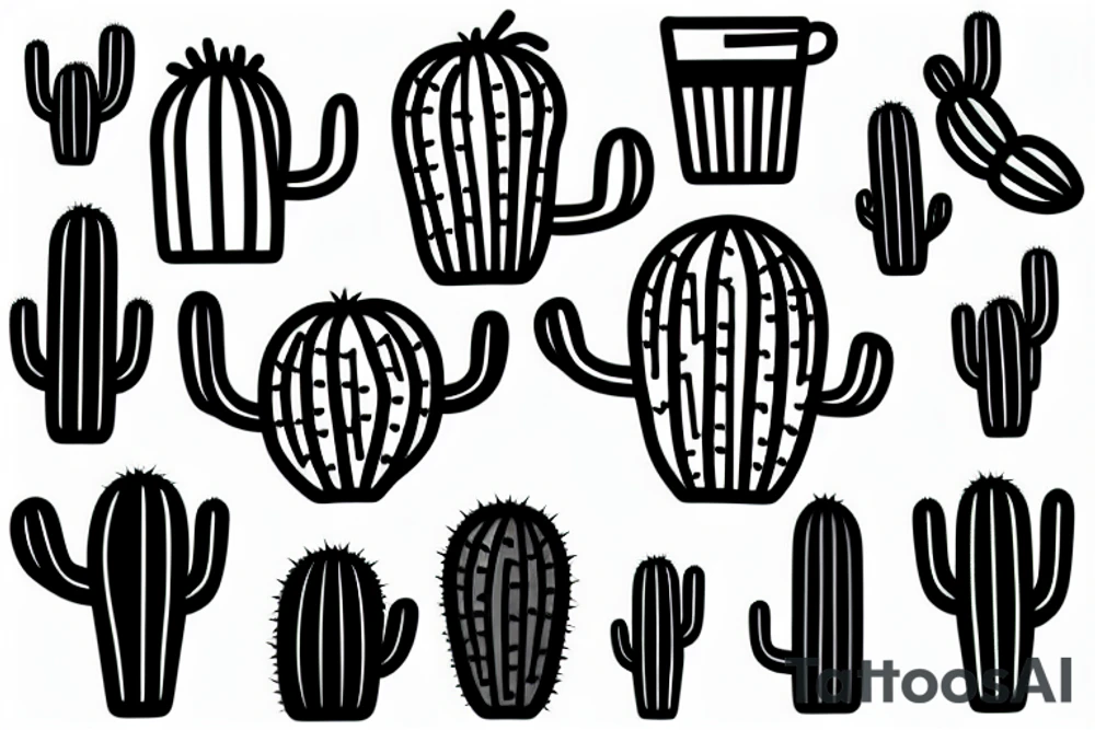 A smiling cactus holding a cup tattoo idea
