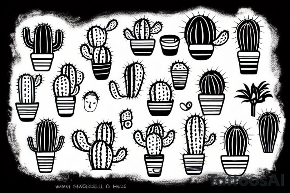 A smiling cactus holding a cup tattoo idea