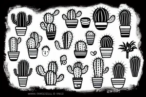 A smiling cactus holding a cup tattoo idea