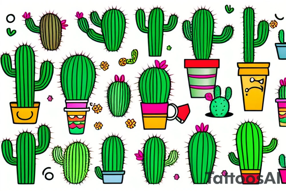A smiling cactus holding a cup tattoo idea