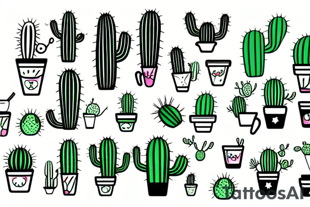 A smiling cactus holding a cup tattoo idea