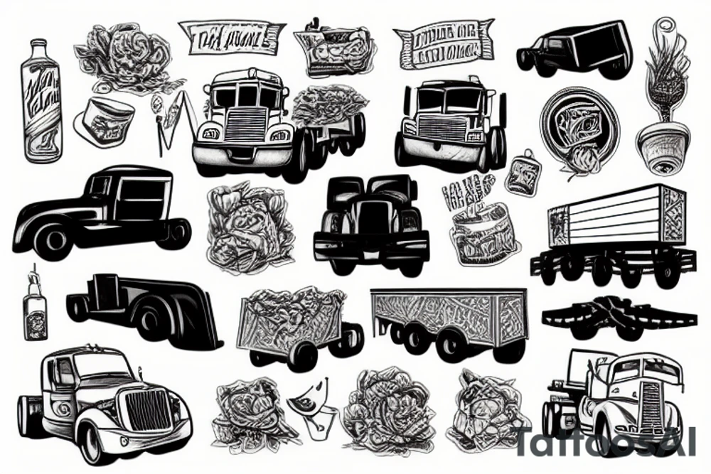 a truck and a pile of sand tattoo idea