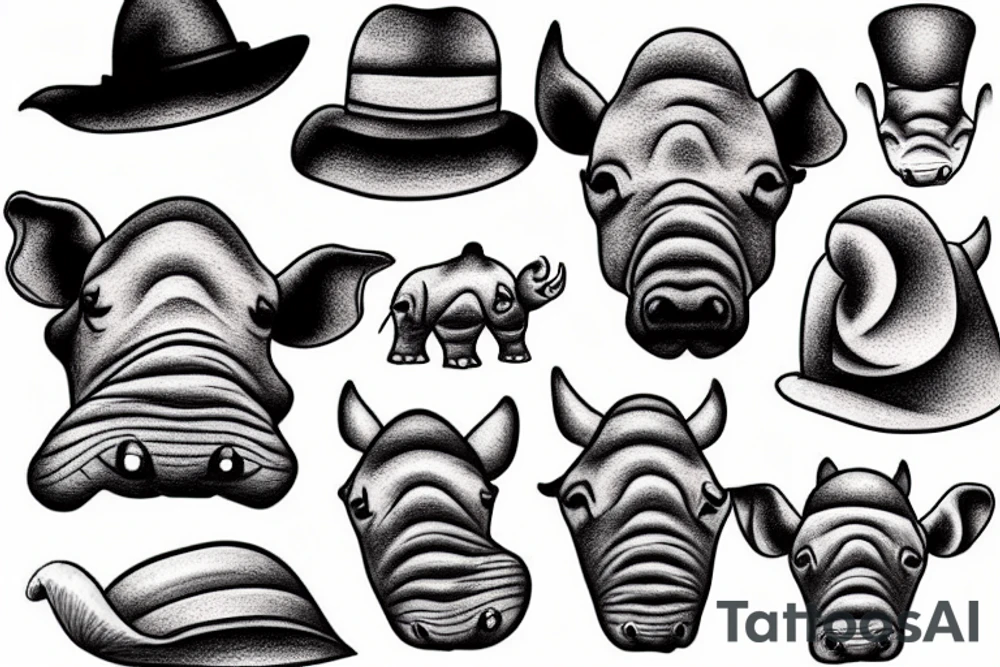sand and see with a hat rhino tattoo idea