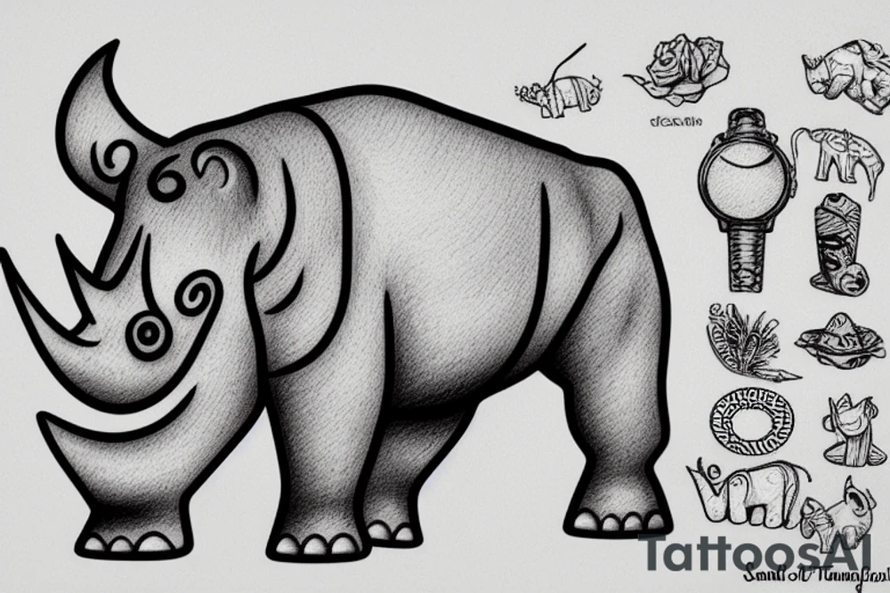 sand and see with a hat rhino tattoo idea