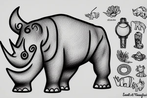 sand and see with a hat rhino tattoo idea