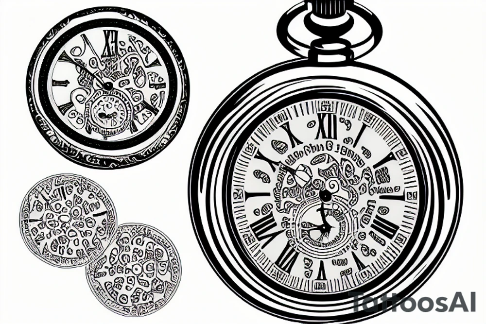 A pocket watch with currency symbols for numbers tattoo idea