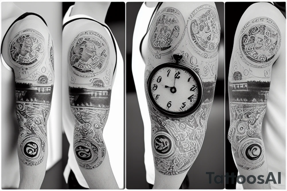 A pocket watch with currency for numbers tattoo idea