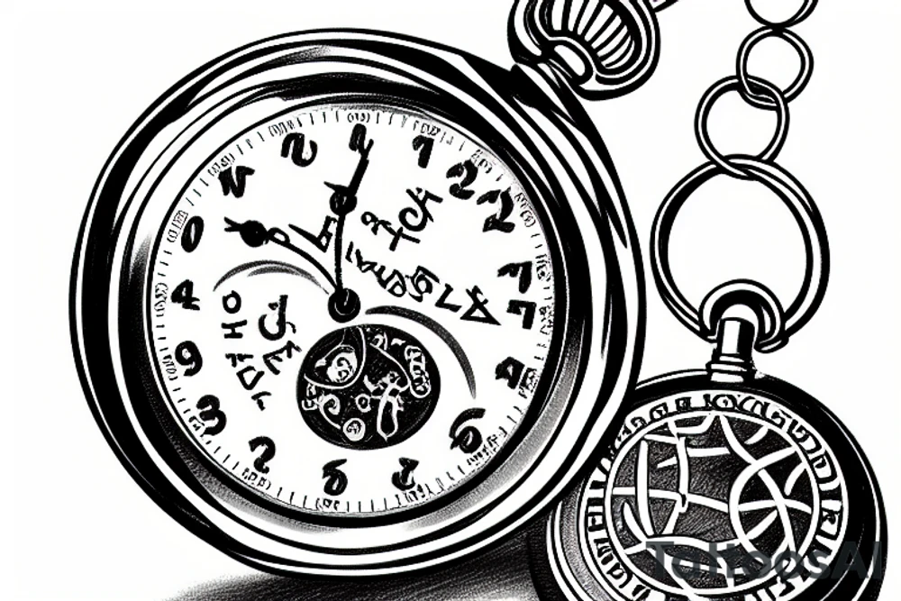 A pocket watch with currency for numbers tattoo idea