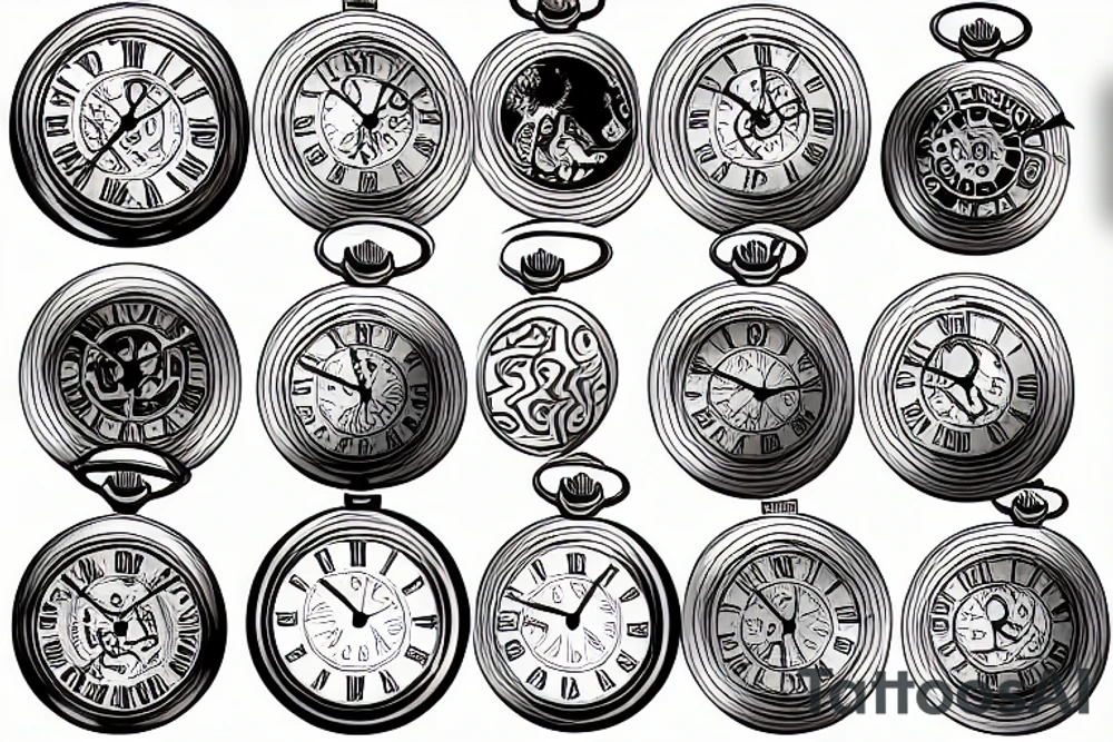 A pocket watch with currency instead of numbers tattoo idea