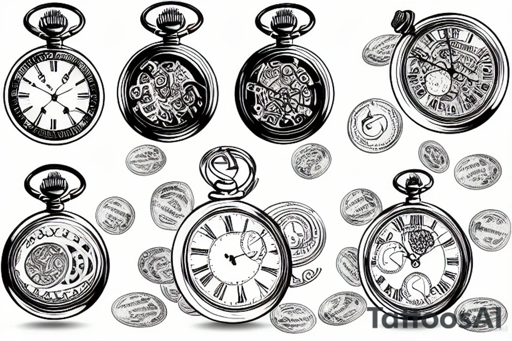 A pocket watch with currency instead of numbers tattoo idea