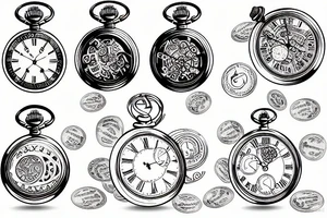 A pocket watch with currency instead of numbers tattoo idea