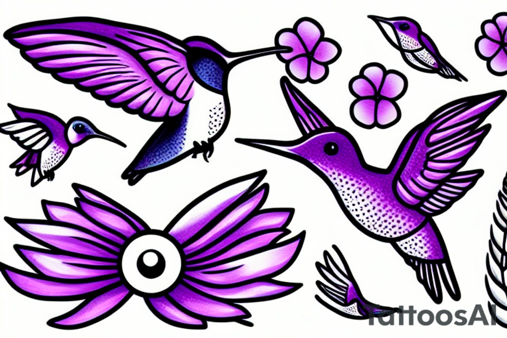 Hummingbird inside of a purple eye tattoo idea