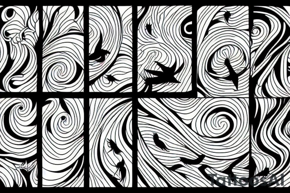 Sea waves and birds with symmetry tattoo idea