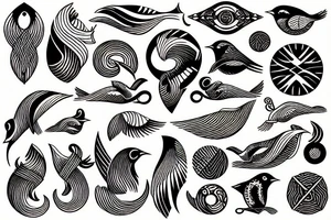 Sea waves and birds with symmetry tattoo idea