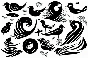 Sea waves and birds with symmetry tattoo idea