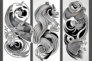 Sea waves and birds with symmetry tattoo idea