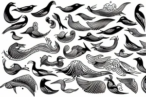 Sea waves and birds with symmetry tattoo idea