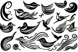 Sea waves and birds with corners tattoo idea
