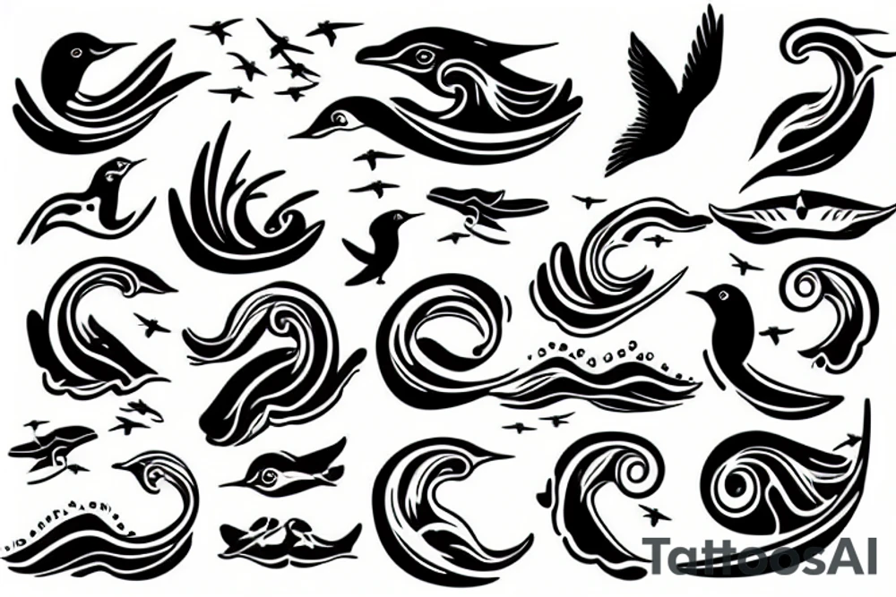 Sea waves and birds with corners tattoo idea