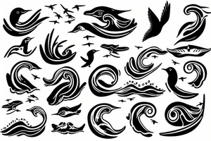 Sea waves and birds with corners tattoo idea