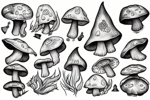 Witch green caldron mushroom tattoo idea
