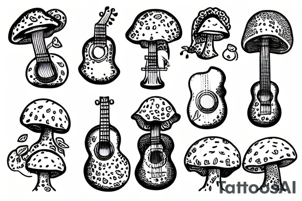 Cute mushroom with ukulele tattoo idea