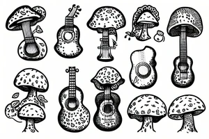 Cute mushroom with ukulele tattoo idea