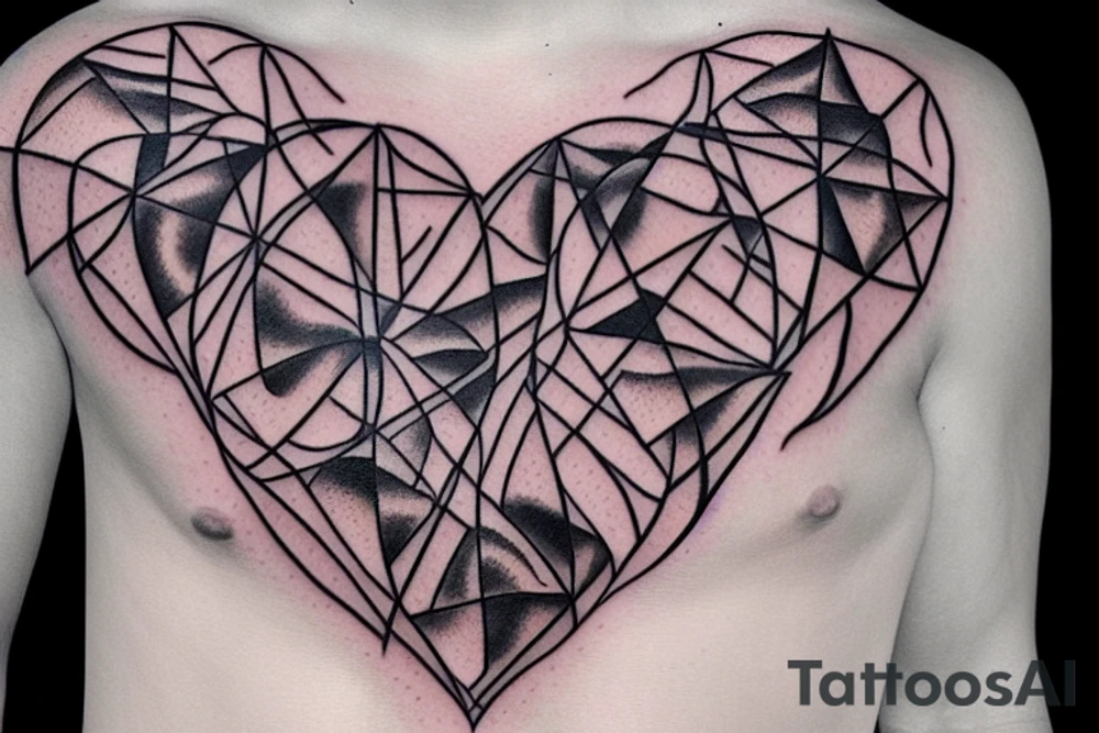Marine written in fire letter around a geometric heart tattoo idea