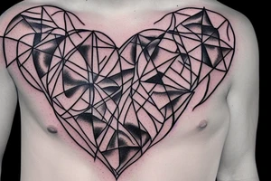 Marine written in fire letter around a geometric heart tattoo idea