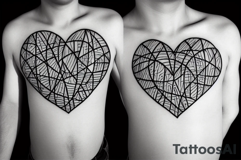 Marine written in fire letter around a geometric heart tattoo idea