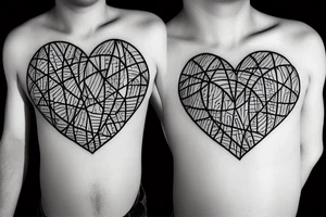 Marine written in fire letter around a geometric heart tattoo idea