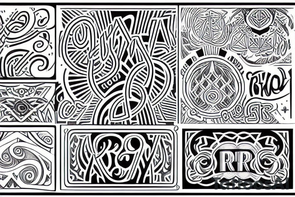 psychedelic lettering that says Rio Amaro tattoo idea