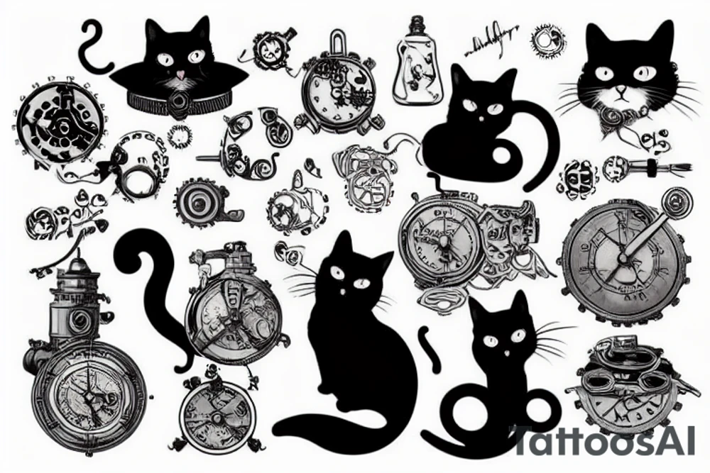 steampunk cat tattoo idea