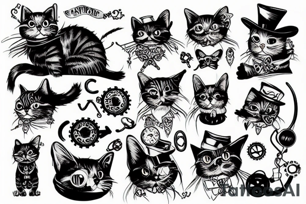 steampunk cat tattoo idea