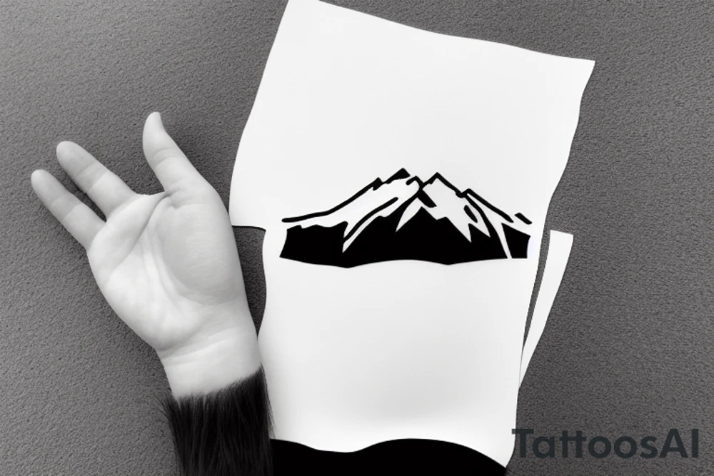 Line art sleeve silhouette of mount Rainer pointing upwards and mount cook in New Zealand upside down like they’re on opposite sides of the earth tattoo idea