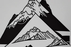 Line art sleeve silhouette of mount Rainer pointing upwards and aoraki mount cook  upside down with an ocean between them tattoo idea