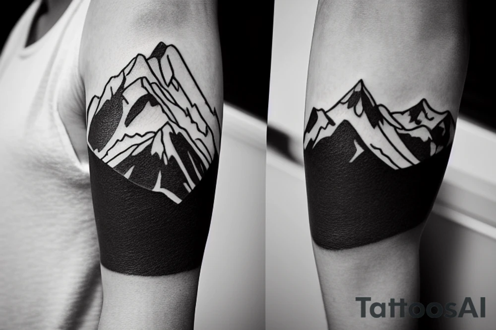 Forearm sleeve with silhouette of mount Rainer up with the peak pointing up the arm and aoraki mount cook  upside down with the peak near the wrist and an ocean between them tattoo idea