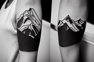Forearm sleeve with silhouette of mount Rainer up with the peak pointing up the arm and aoraki mount cook  upside down with the peak near the wrist and an ocean between them tattoo idea