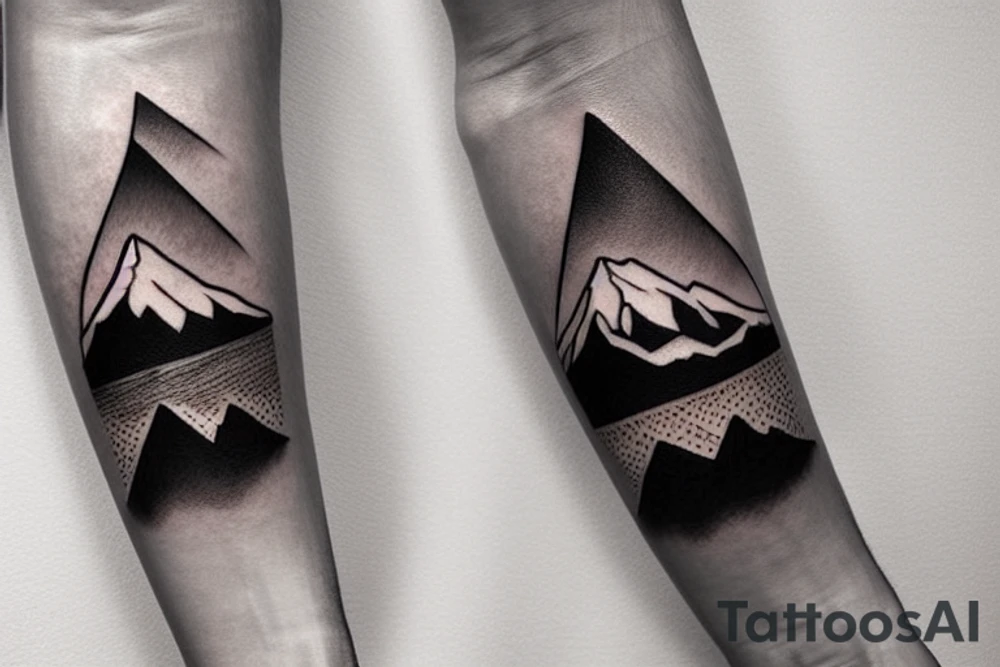 Forearm sleeve with silhouette of a mountain (mount Rainer) with with the peak pointing up the arm and then an mountain range upside down closer to the wrist representing the southern alps in New Zealand tattoo idea