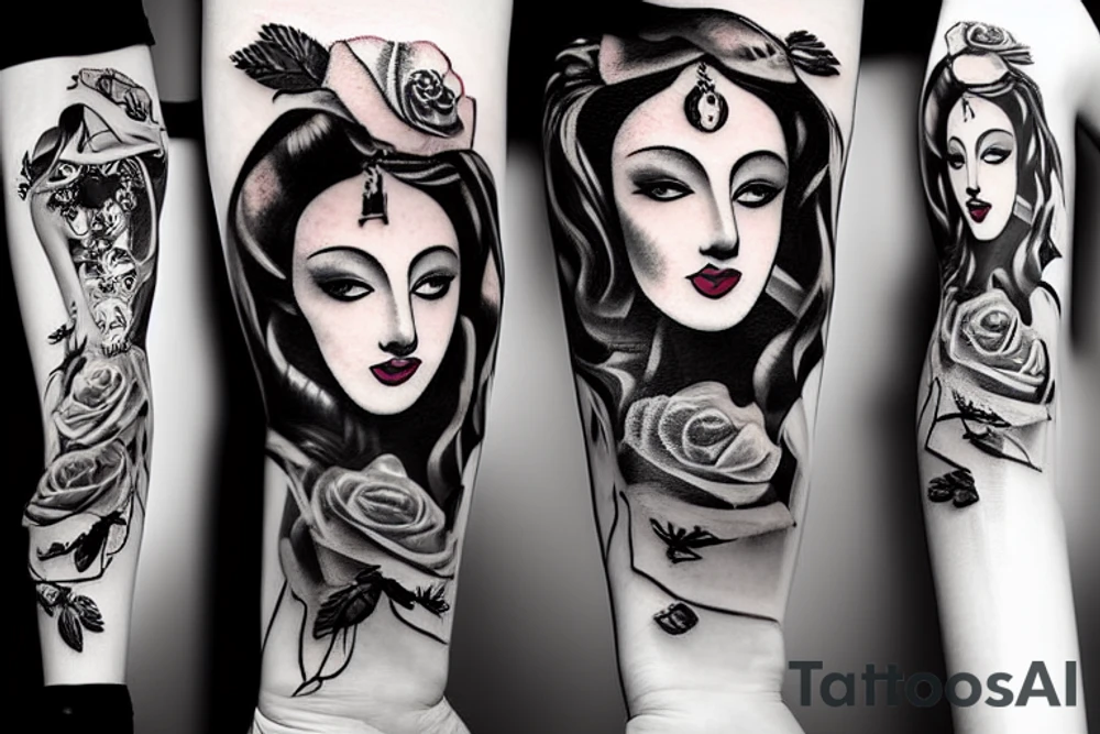 a painter painting a portrait of a beautiful woman tattoo idea