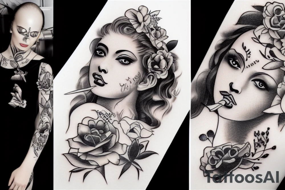 a painter painting a portrait of a beautiful woman tattoo idea
