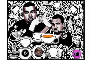 kanye west drinking tea with the queen tattoo idea