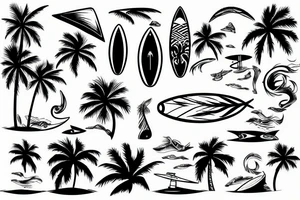 sea, palm, surfer tattoo idea
