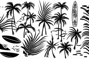 sea, palm, surfer tattoo idea