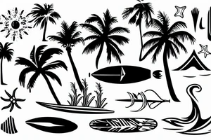 sea, palm, surfer tattoo idea