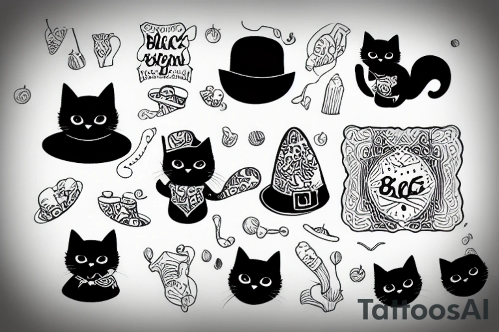 Black cat with a hat and a sweater tattoo idea Black cat with a hat and a sweater tattoo idea