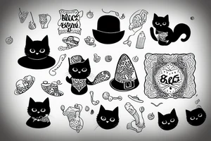 Black cat with a hat and a sweater tattoo idea
