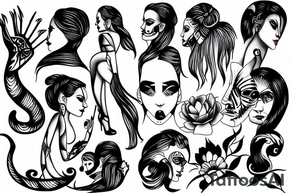 Woman with blades tattoo idea